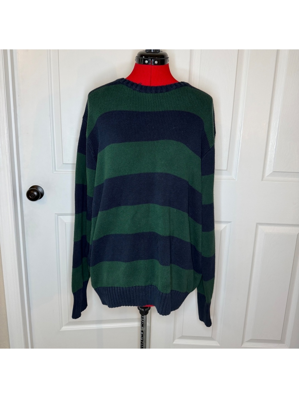 Brandy Melville Long Sleeve Green Navy Blue Striped Oversized Knit Sweater